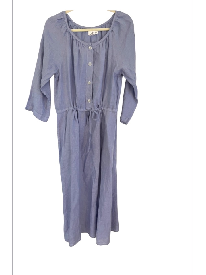 Velvet Linen Lavender Button-Front Midi Dress